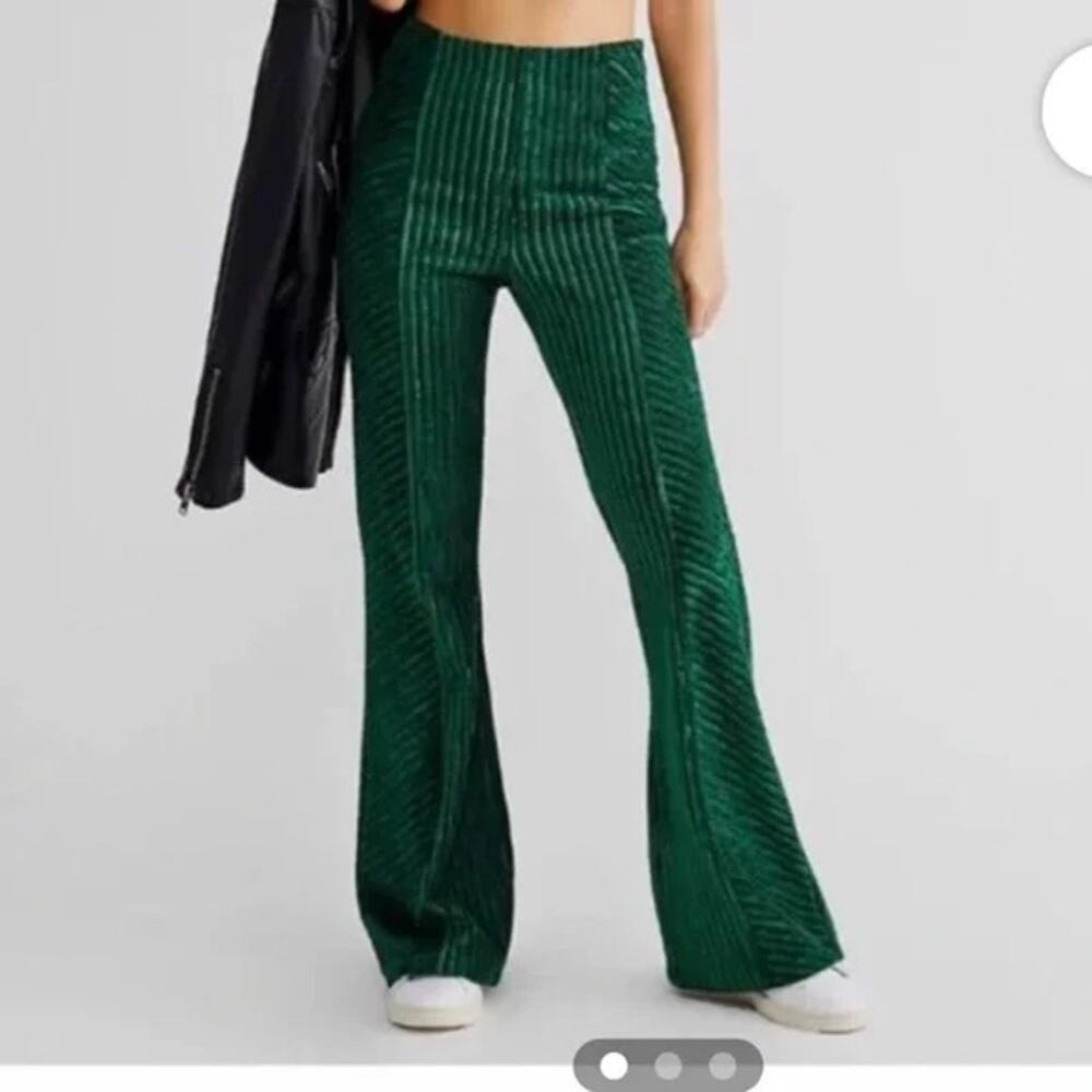Free People Emerald Green Ribbed Corduroy Flare Pants